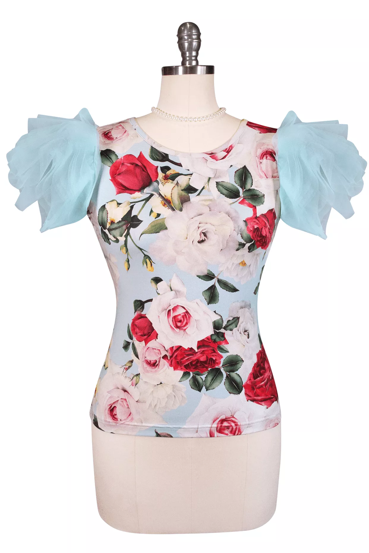 Tea Rose Tulle Sleeve Top (Print)