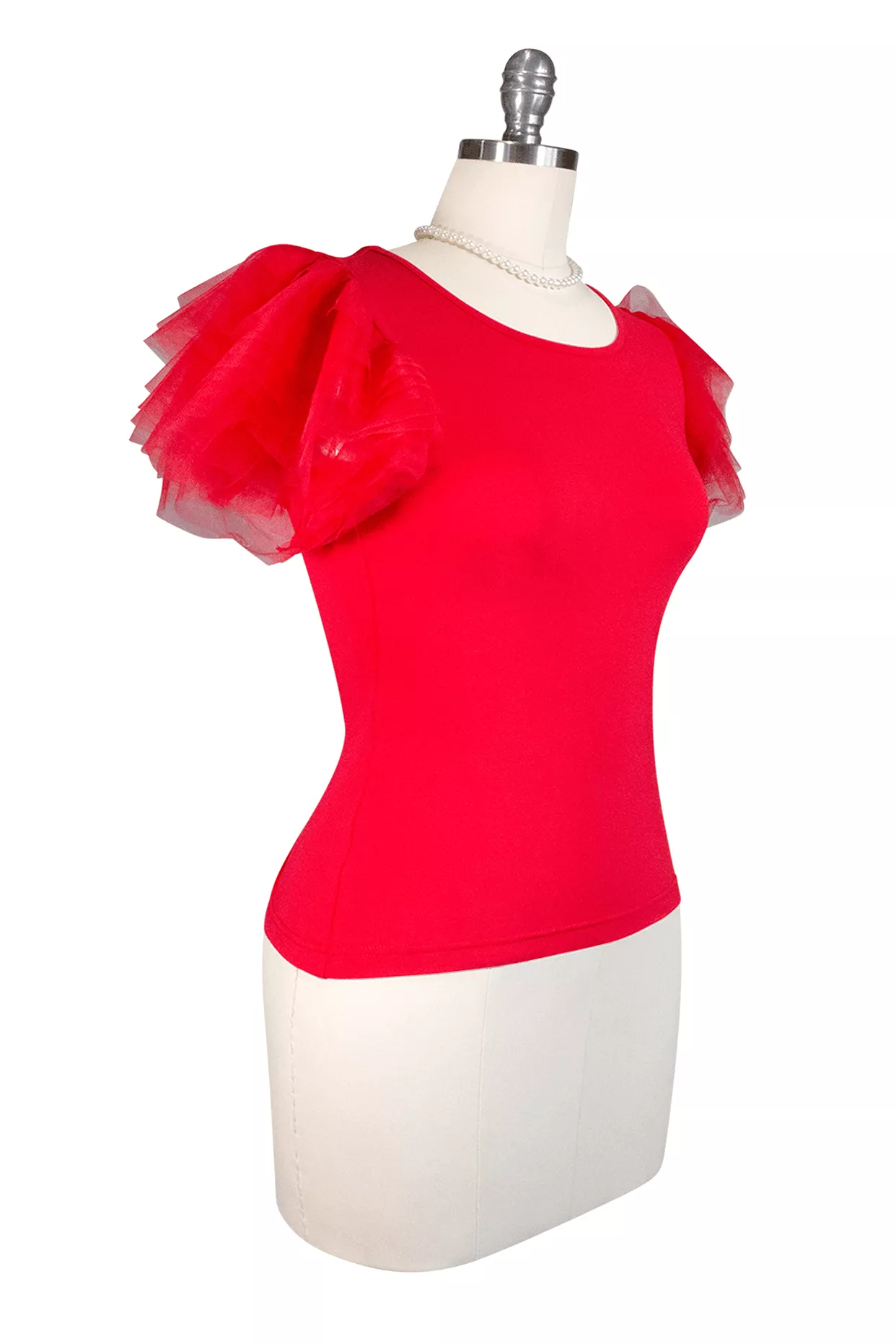 Tea Rose Tulle Sleeve Top (Red)