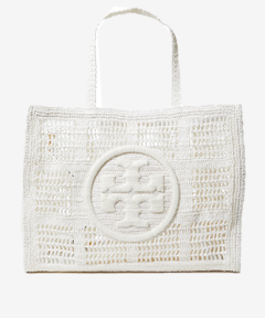 Tory Burch Ella Hand Crocheted Small Tote - White