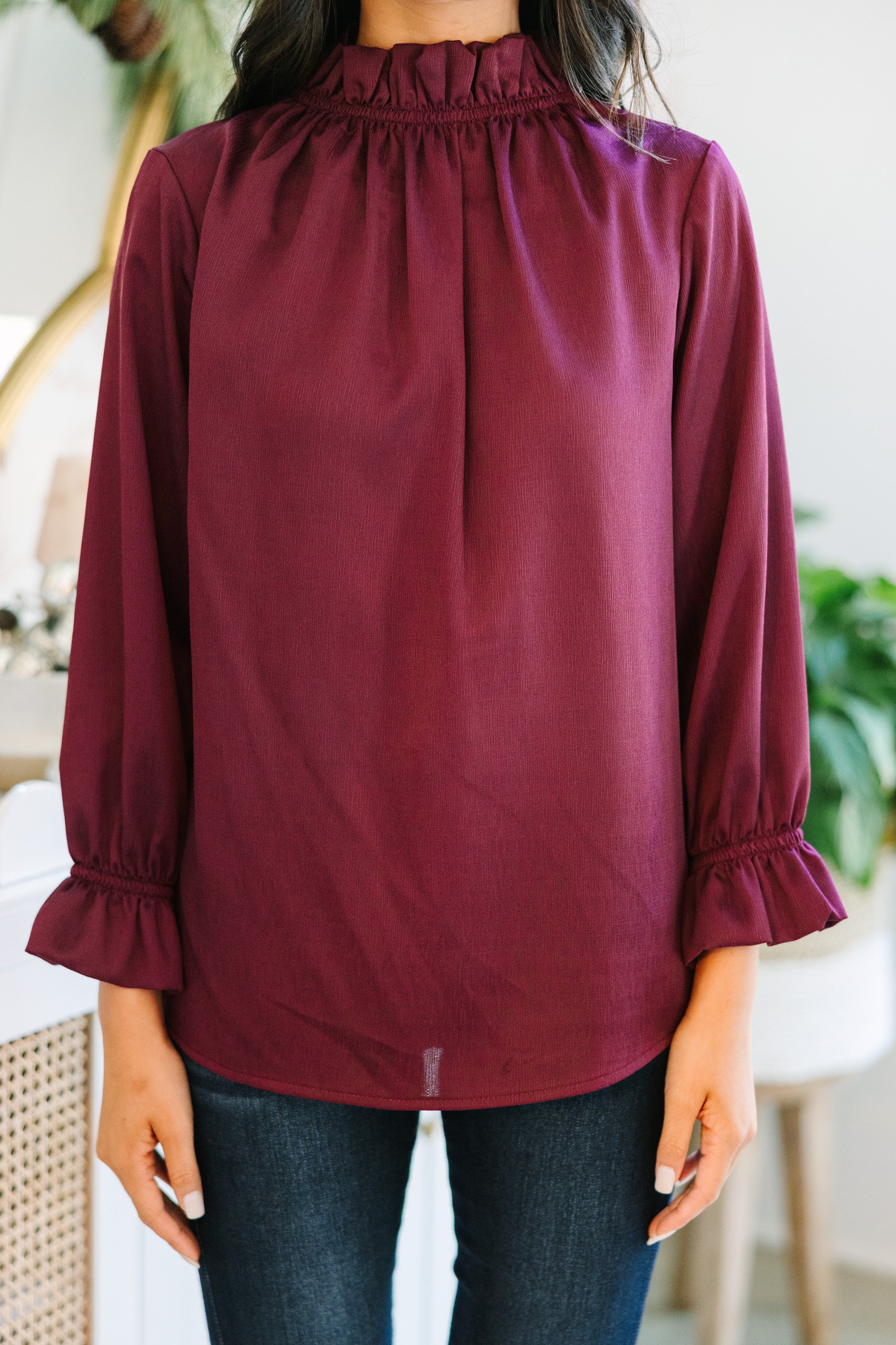 Tried and True Plum Purple Ruffled Blouse