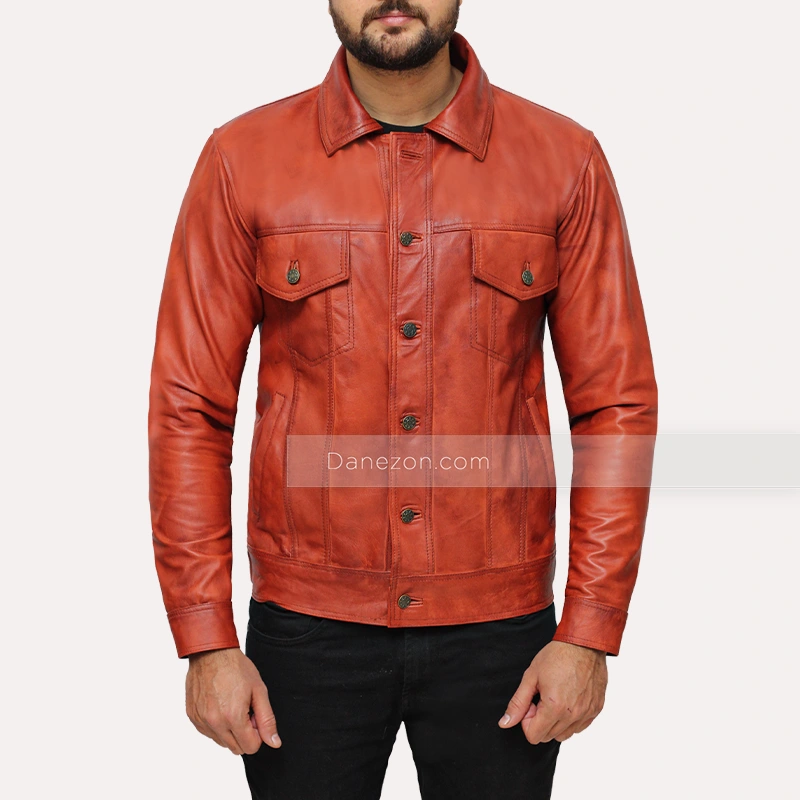 Trucker Leather Jacket | Mens Trucker Brown Leather Jacket