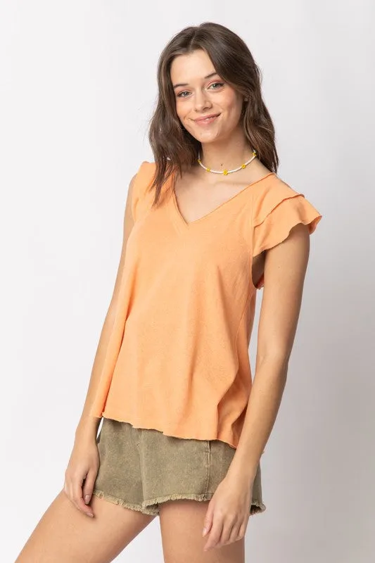 V-Neck Flutter Sleeve Tee