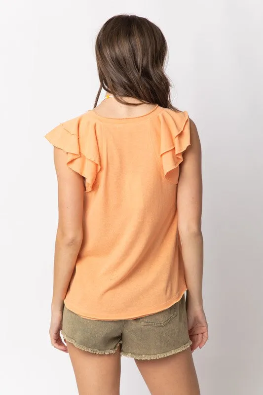 V-Neck Flutter Sleeve Tee