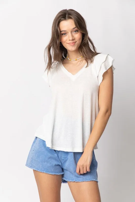 V-Neck Flutter Sleeve Tee