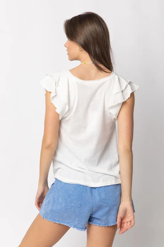 V-Neck Flutter Sleeve Tee