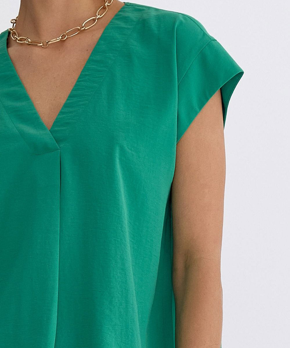 V-Neck Short Sleeve Top - Green