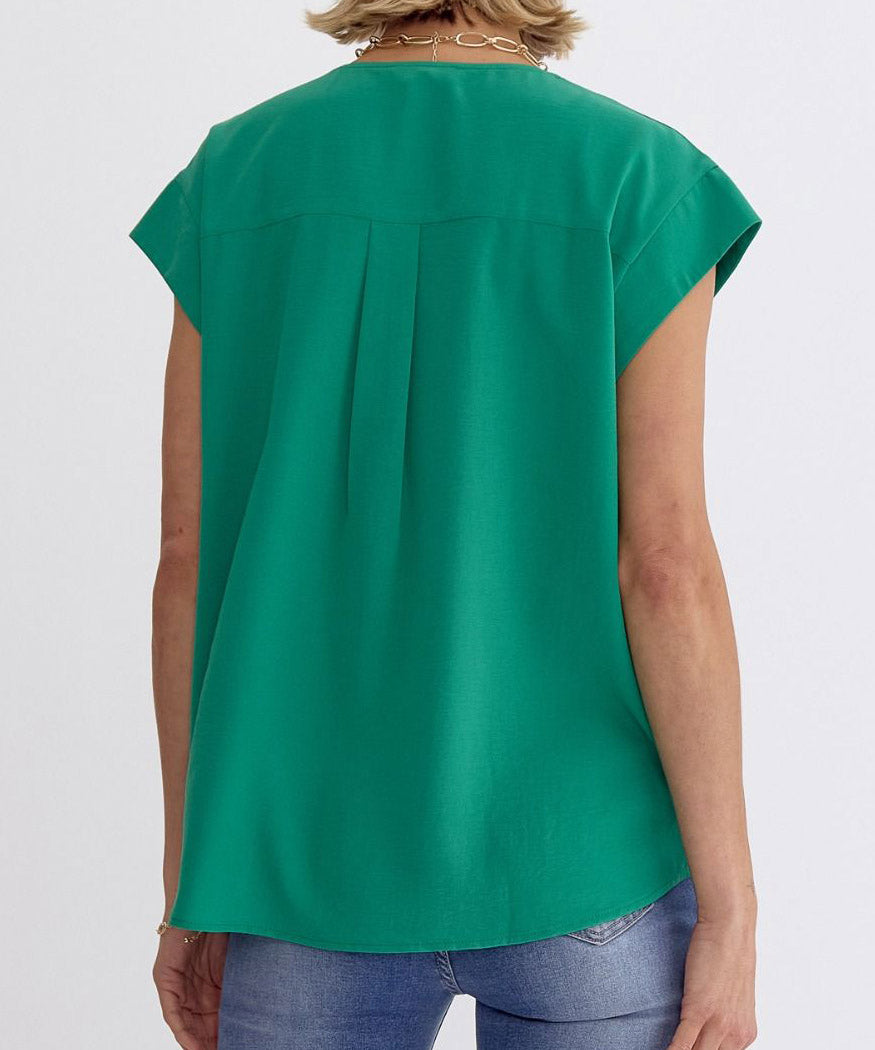 V-Neck Short Sleeve Top - Green