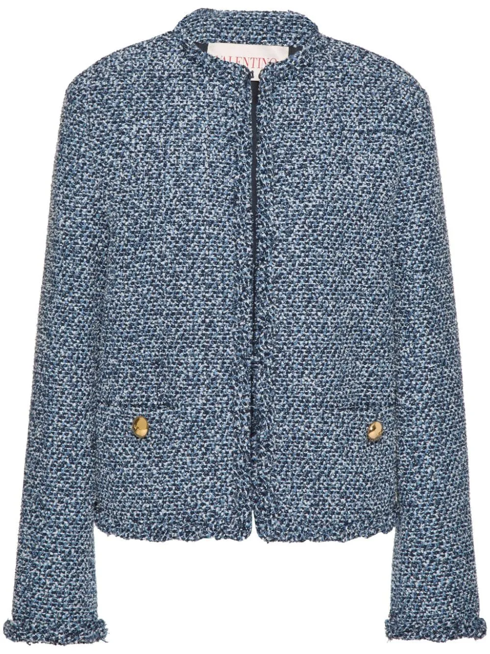 VALENTINO Indigo Blue Tweed Jacket with Gold-Tone Accents