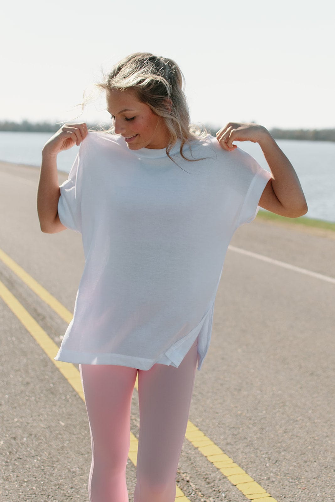 White Short Sleeve Slit Detail Top