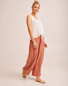 Wide Leg Post Pregnancy Pants - Rust Dot