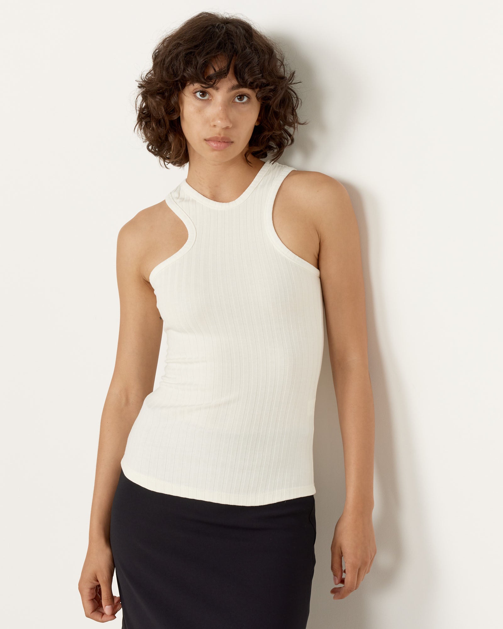 Wide Rib Knit Tank in Ivory