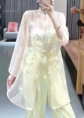 Women White Embroidered Button Tulle Shirts Long Sleeve QA1039