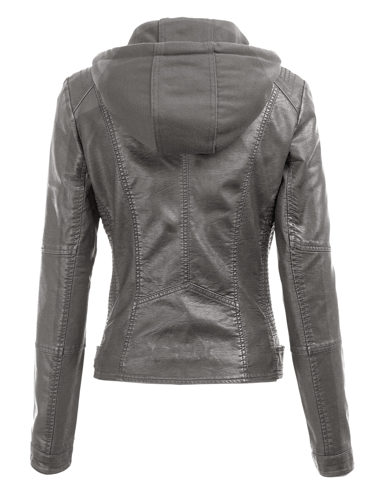 Womens Faux Leather Motorcycle Jacket with Hoodie