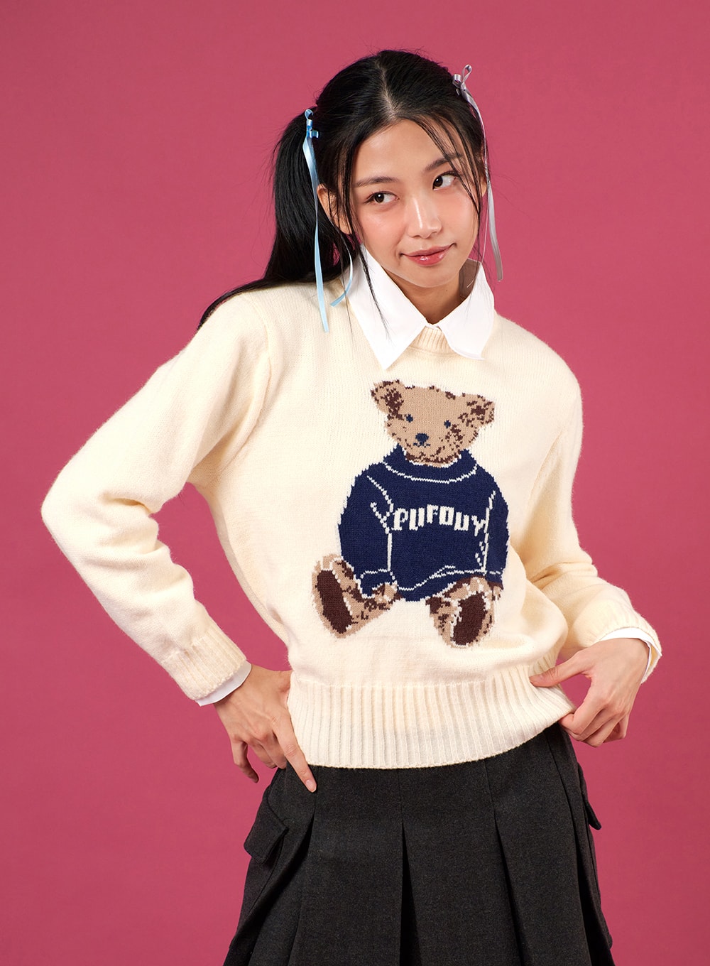 Wool Blend Bear Knit Sweater IJ402