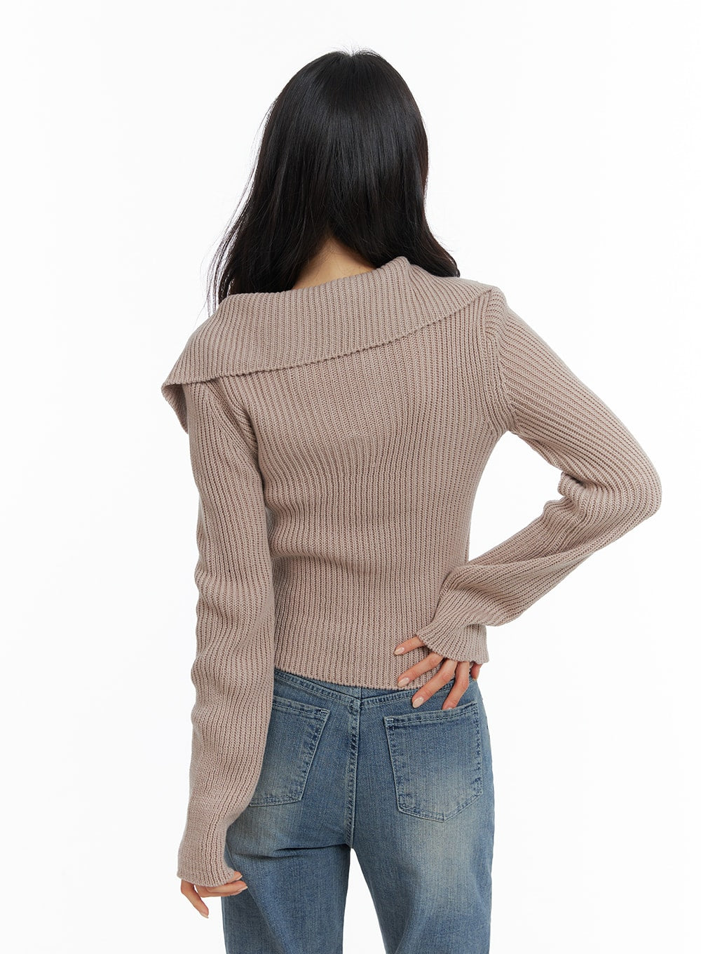 Wool Blend Unbalanced Neck Knit Collar Sweater OM420